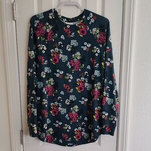 LuLaRoe Nora Floral Long Sleeve Top - Teal and Multicolor Size Medium